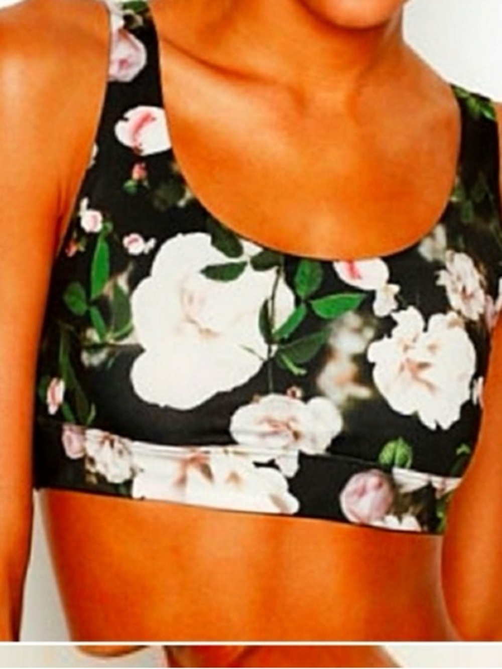 Victoria's Secret Black Floral Scoop Bralette with White Roses